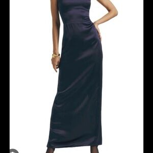 Reformation Navy Blue Frankie Silk dress
